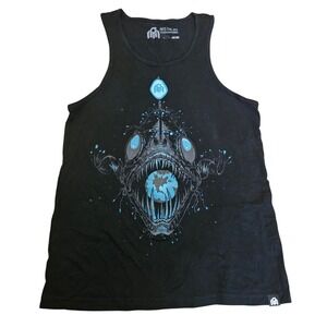 Into The AM Mens Anglerfish Graphic Tank Top Black Blue Size S Sleeveless Shirt